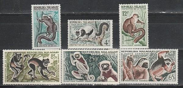 Обезьяны, Мадагаскар 1961, 6 марок